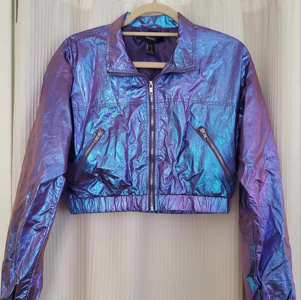 Purple and Blue Metallic Cropped Jacket